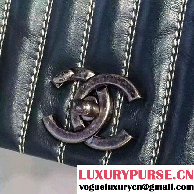 Chanel Small Vertical Stripes Wax Calfskin Flap Bag 2015 in Dark Green (2a136-053168 )