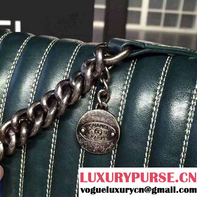 Chanel Small Vertical Stripes Wax Calfskin Flap Bag 2015 in Dark Green (2a136-053168 )