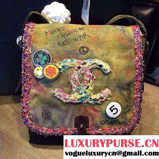 Chanel Washed Fabric Message Bag With an Embroidered CC Signature SS 2015 (1a207-053174 )