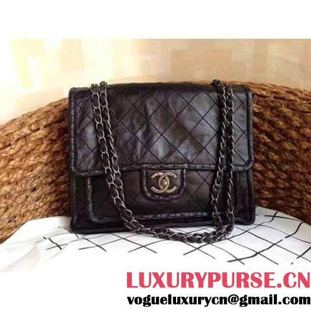 Chanel Black Wax Calfskin Flap Bag (1a086-060610 )