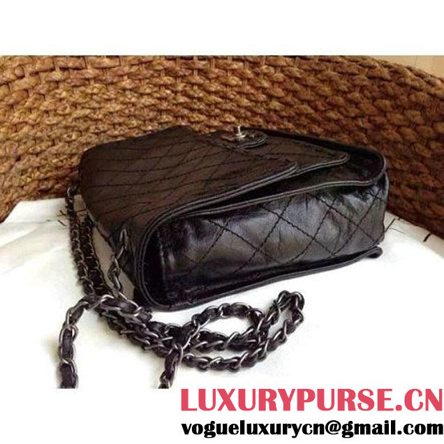 Chanel Black Wax Calfskin Flap Bag (1a086-060610 )