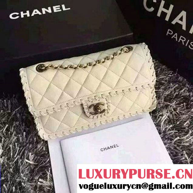 Chanel Black Velvet Calfskin Flap with Interlaced Trim Bag White - Spring 2015 (2A210-062306 )