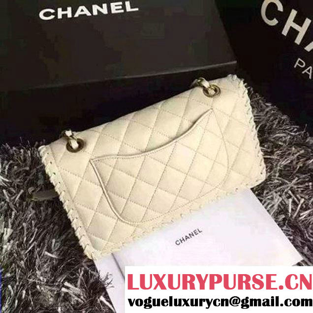 Chanel Black Velvet Calfskin Flap with Interlaced Trim Bag White - Spring 2015 (2A210-062306 )
