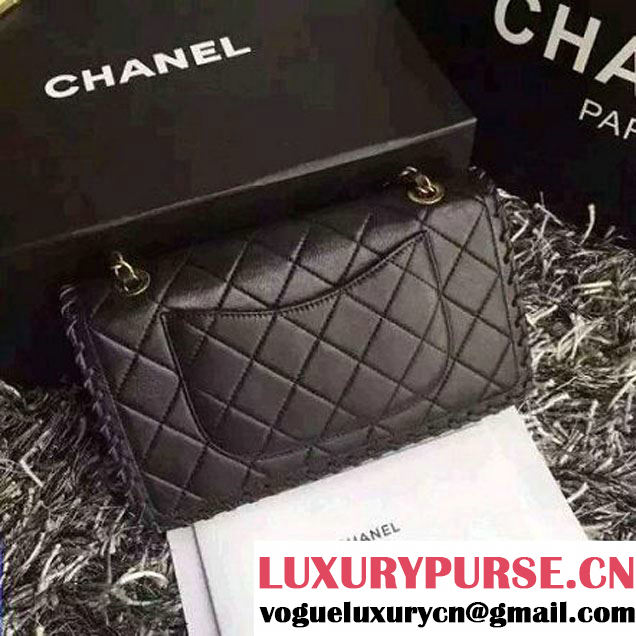 Chanel Black Velvet Calfskin Flap with Interlaced Trim Bag Black - Spring 2015 (2A210-062307 )