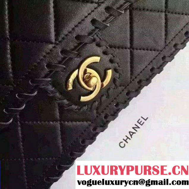 Chanel Black Velvet Calfskin Flap with Interlaced Trim Bag Black - Spring 2015 (2A210-062307 )