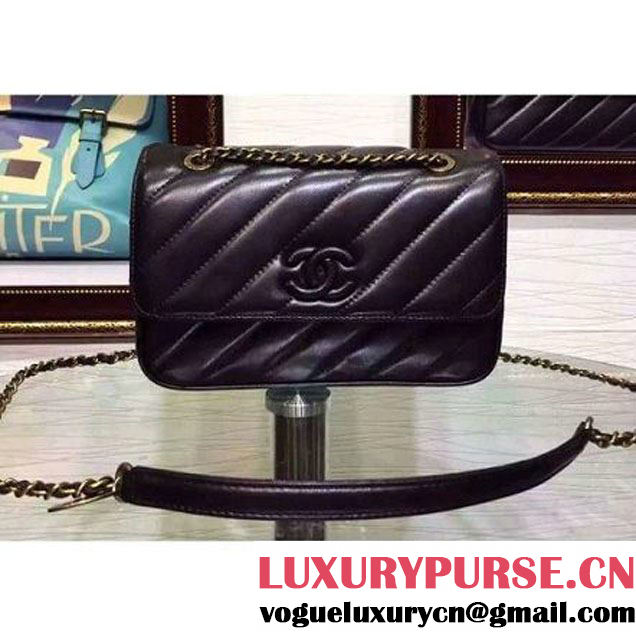 Chanel Lambskin Small Flap Bag With a Leather Covered CC Singnature Black Pre- Fall 2015 (2A136-062409 )