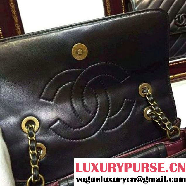 Chanel Lambskin Small Flap Bag With a Leather Covered CC Singnature Black Pre- Fall 2015 (2A136-062409 )