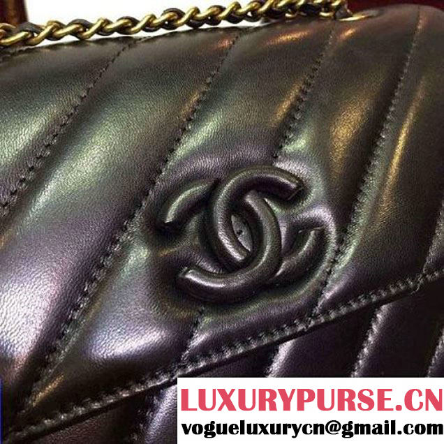 Chanel Lambskin Small Flap Bag With a Leather Covered CC Singnature Black Pre- Fall 2015 (2A136-062409 )