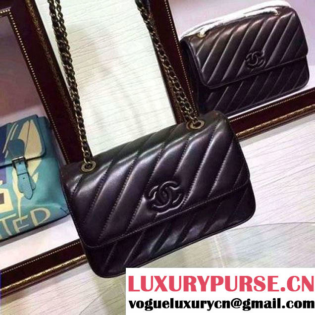 Chanel Lambskin Small Flap Bag With a Leather Covered CC Singnature Black Pre- Fall 2015 (2A136-062409 )