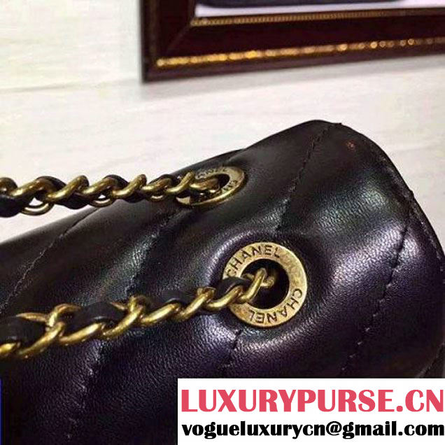 Chanel Lambskin Small Flap Bag With a Leather Covered CC Singnature Black Pre- Fall 2015 (2A136-062409 )