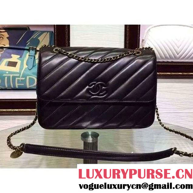 Chanel Lambskin Flap Bag With a Leather Covered CC Singnature Black Pre- Fall 2015 (2A136-062410 )