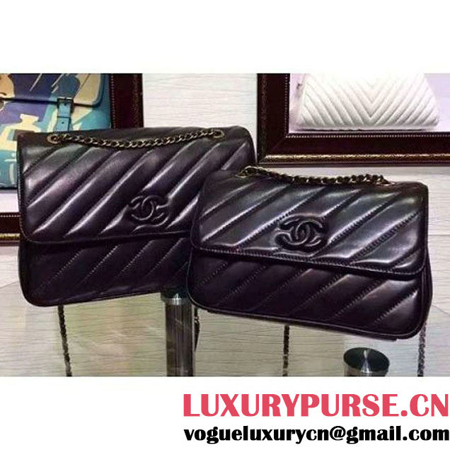Chanel Lambskin Flap Bag With a Leather Covered CC Singnature Black Pre- Fall 2015 (2A136-062410 )