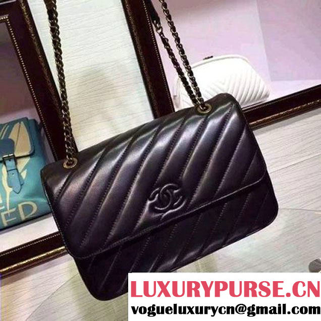 Chanel Lambskin Flap Bag With a Leather Covered CC Singnature Black Pre- Fall 2015 (2A136-062410 )