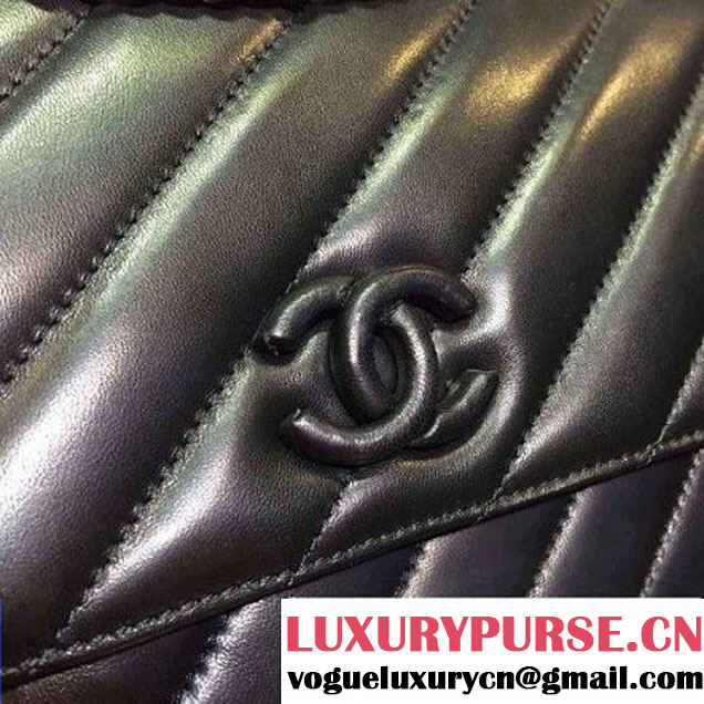 Chanel Lambskin Flap Bag With a Leather Covered CC Singnature Black Pre- Fall 2015 (2A136-062410 )