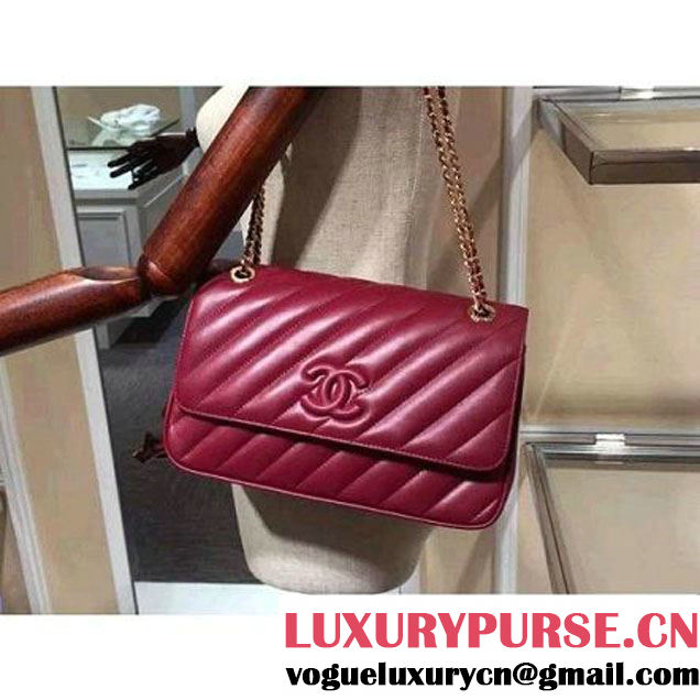 Chanel Lambskin Flap Bag With a Leather Covered CC Singnature Burgundy Pre- Fall 2015 (1A001-062615 )