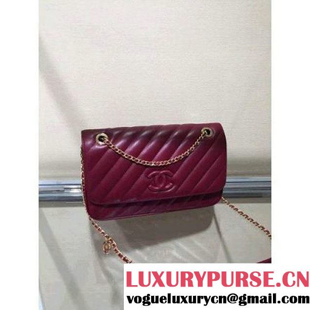 Chanel Lambskin Flap Bag With a Leather Covered CC Singnature Burgundy Pre- Fall 2015 (1A001-062615 )