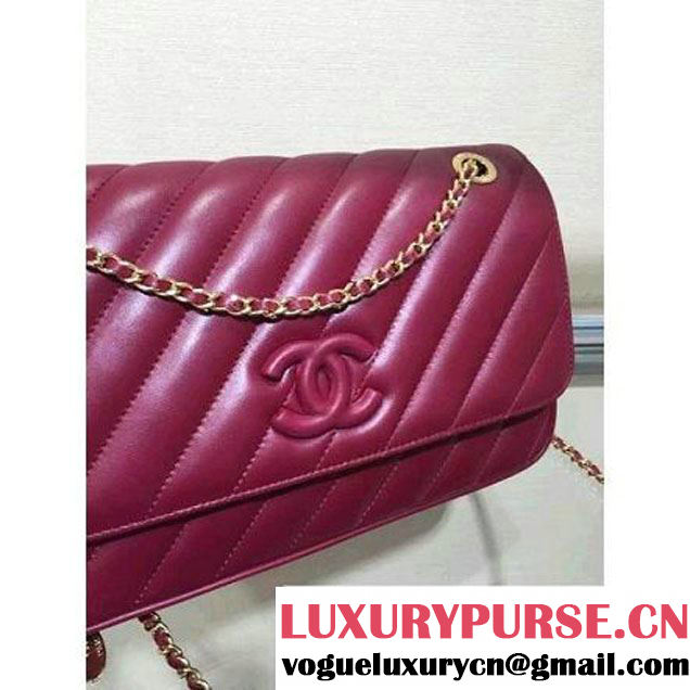 Chanel Lambskin Flap Bag With a Leather Covered CC Singnature Burgundy Pre- Fall 2015 (1A001-062615 )