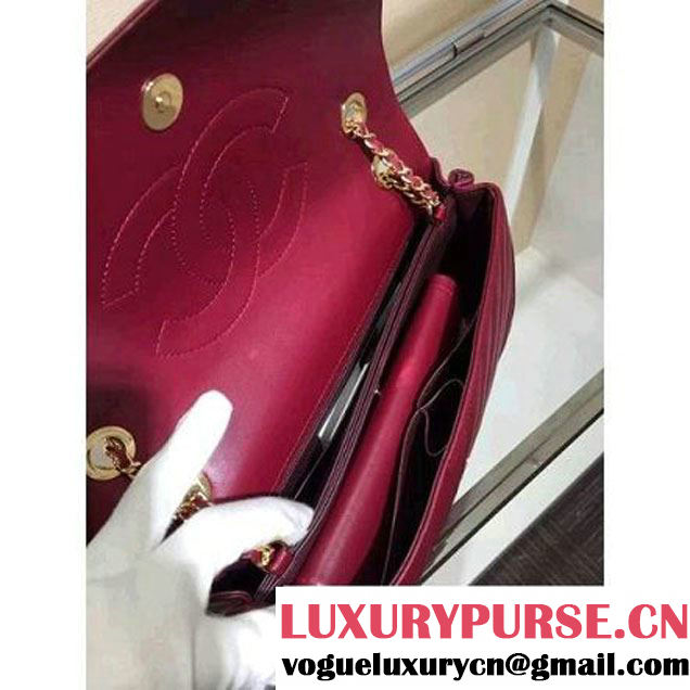 Chanel Lambskin Flap Bag With a Leather Covered CC Singnature Burgundy Pre- Fall 2015 (1A001-062615 )