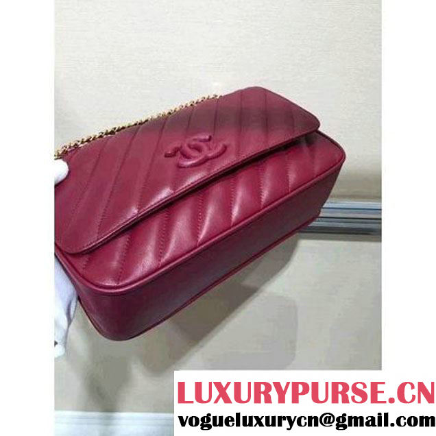 Chanel Lambskin Flap Bag With a Leather Covered CC Singnature Burgundy Pre- Fall 2015 (1A001-062615 )