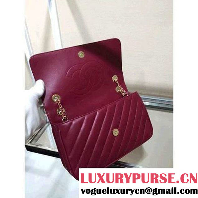 Chanel Lambskin Flap Bag With a Leather Covered CC Singnature Burgundy Pre- Fall 2015 (1A001-062615 )