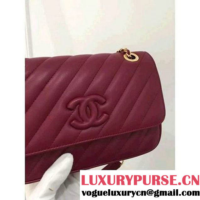 Chanel Lambskin Small Flap Bag With a Leather Covered CC Singnature Burgundy Pre- Fall 2015 (1A001-062616 )