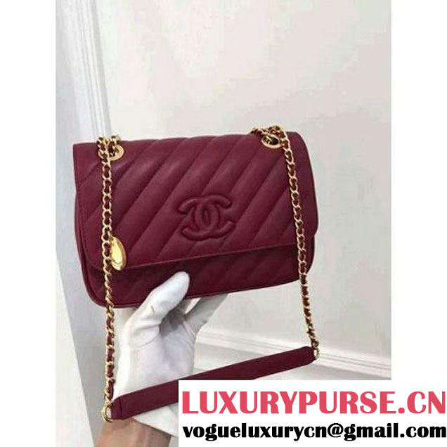 Chanel Lambskin Small Flap Bag With a Leather Covered CC Singnature Burgundy Pre- Fall 2015 (1A001-062616 )
