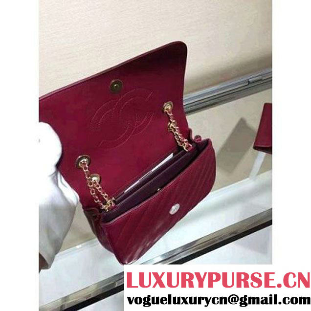 Chanel Lambskin Small Flap Bag With a Leather Covered CC Singnature Burgundy Pre- Fall 2015 (1A001-062616 )