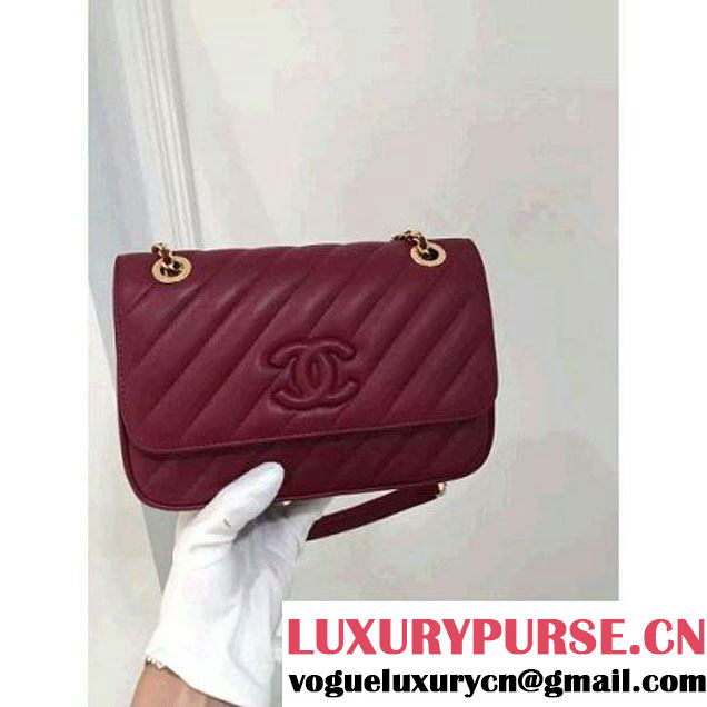 Chanel Lambskin Small Flap Bag With a Leather Covered CC Singnature Burgundy Pre- Fall 2015 (1A001-062616 )