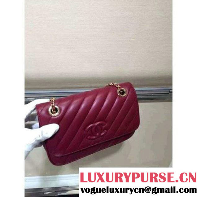 Chanel Lambskin Small Flap Bag With a Leather Covered CC Singnature Burgundy Pre- Fall 2015 (1A001-062616 )