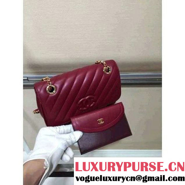 Chanel Lambskin Small Flap Bag With a Leather Covered CC Singnature Burgundy Pre- Fall 2015 (1A001-062616 )