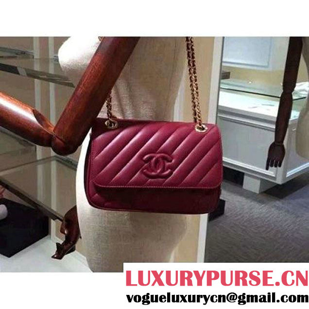Chanel Lambskin Small Flap Bag With a Leather Covered CC Singnature Burgundy Pre- Fall 2015 (1A001-062616 )