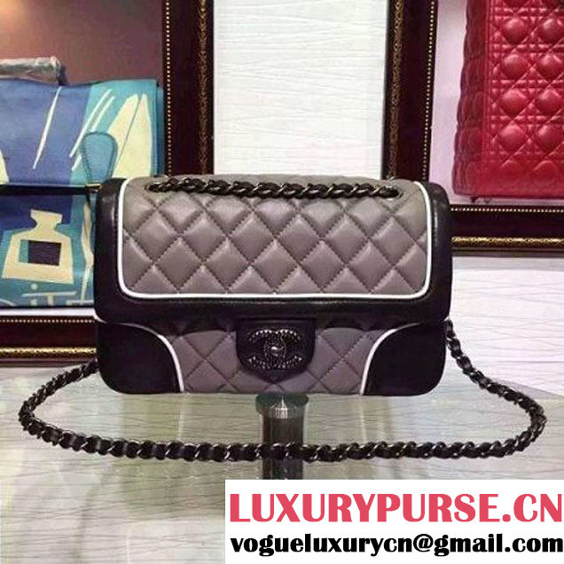 Chanel Two-tone Lambskin Flap bag in Grey/Black Fall 2015 (2a136-062801 )
