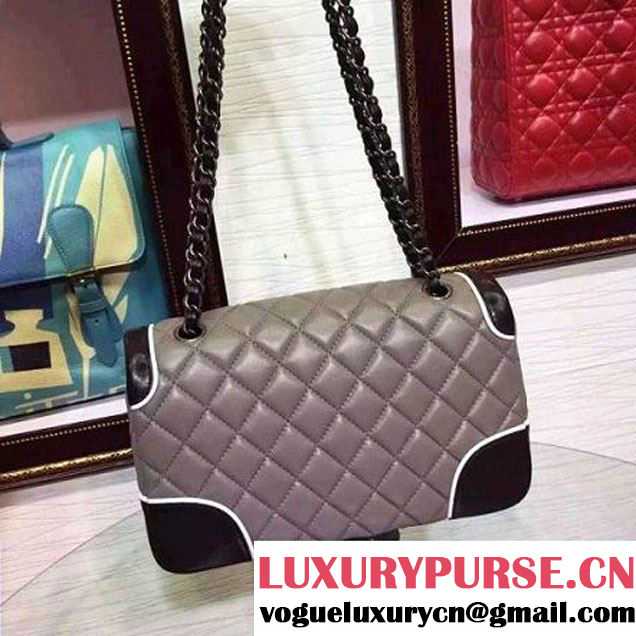 Chanel Two-tone Lambskin Flap bag in Grey/Black Fall 2015 (2a136-062801 )