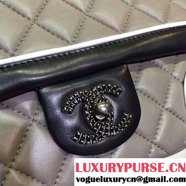 Chanel Two-tone Lambskin Flap bag in Grey/Black Fall 2015 (2a136-062801 )
