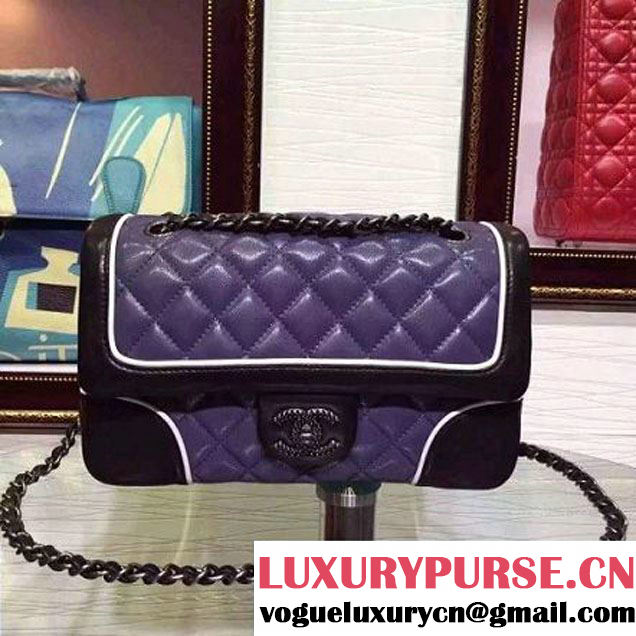 Chanel Two-tone Lambskin Flap bag in Purple/Black Fall 2015 (2a136-062802 )