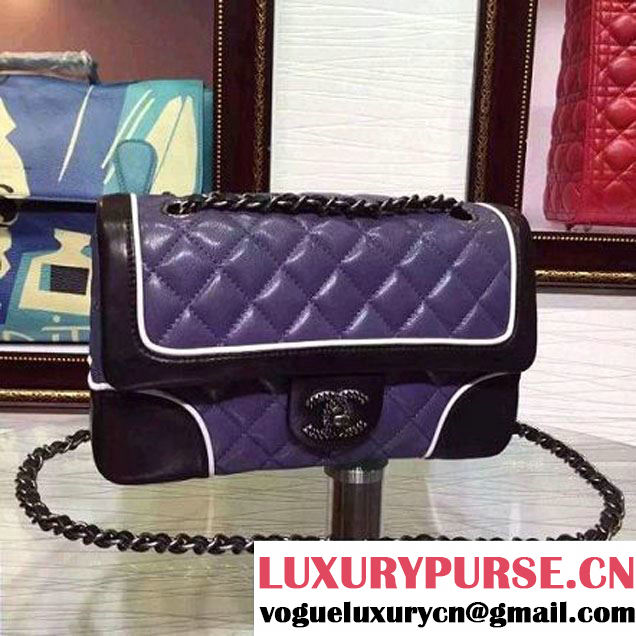 Chanel Two-tone Lambskin Flap bag in Purple/Black Fall 2015 (2a136-062802 )