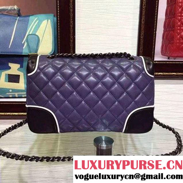 Chanel Two-tone Lambskin Flap bag in Purple/Black Fall 2015 (2a136-062802 )