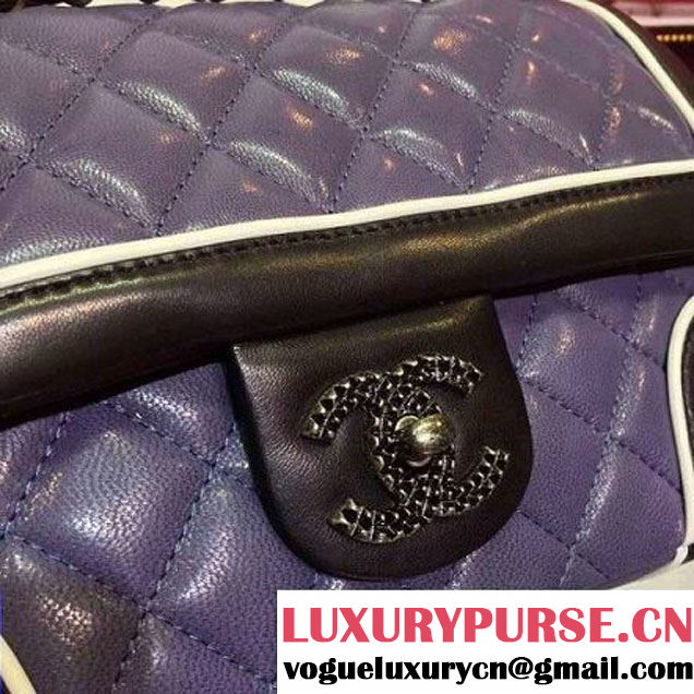 Chanel Two-tone Lambskin Flap bag in Purple/Black Fall 2015 (2a136-062802 )