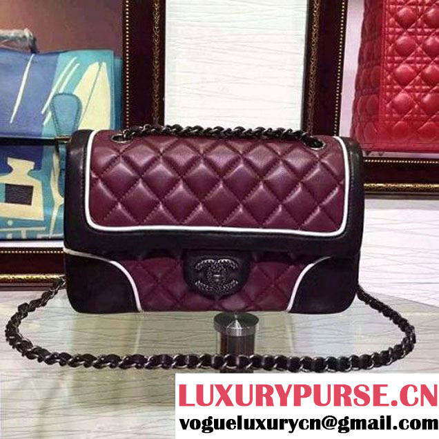 Chanel Two-tone Lambskin Flap bag in Burgundy/Black Fall 2015 (2a136-062803 )