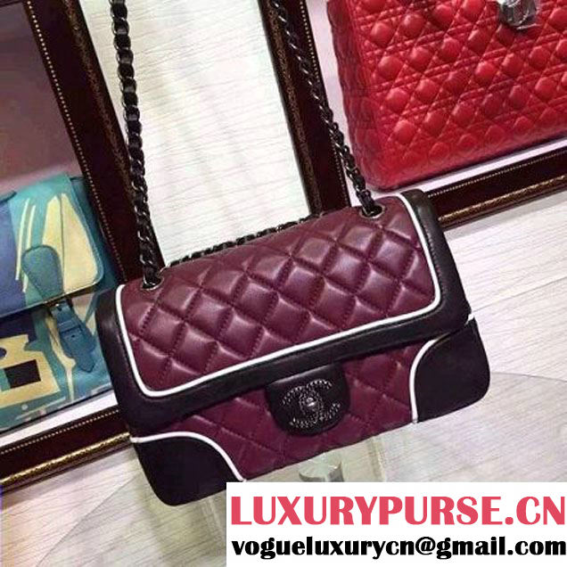 Chanel Two-tone Lambskin Flap bag in Burgundy/Black Fall 2015 (2a136-062803 )