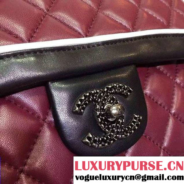 Chanel Two-tone Lambskin Flap bag in Burgundy/Black Fall 2015 (2a136-062803 )