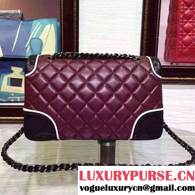 Chanel Two-tone Lambskin Flap bag in Burgundy/Black Fall 2015 (2a136-062803 )