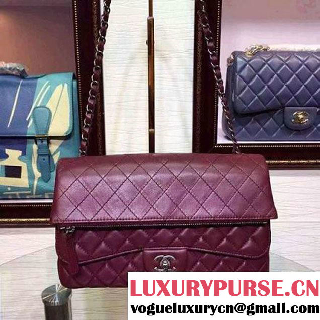 Chanel Lambskin Cluth Flap Bag in Burgundy Fall 2015 (HDD-062813 )