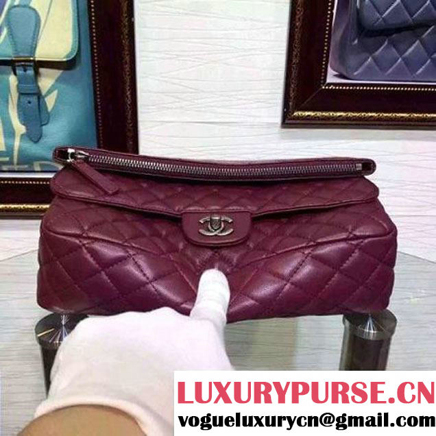 Chanel Lambskin Cluth Flap Bag in Burgundy Fall 2015 (HDD-062813 )