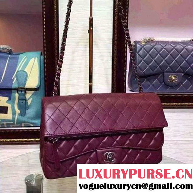 Chanel Lambskin Cluth Flap Bag in Burgundy Fall 2015 (HDD-062813 )