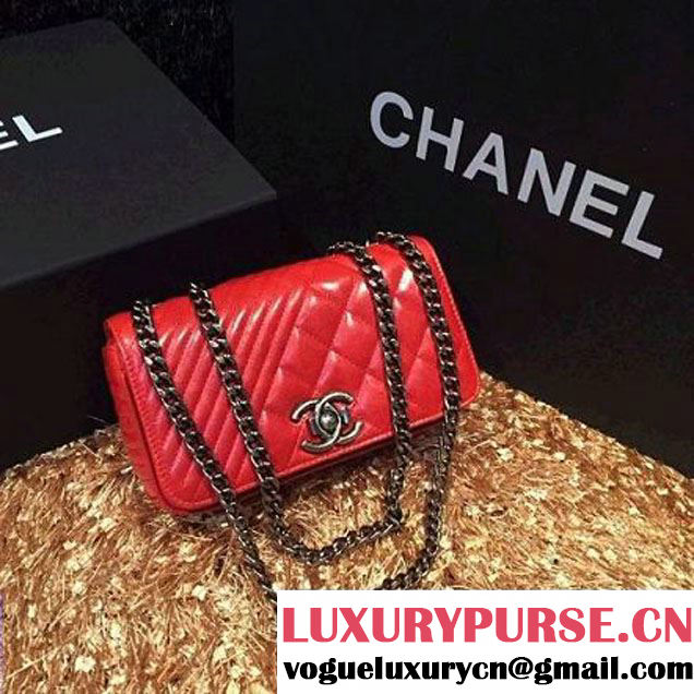 Chanel A92796 Wax Red Lambskin Flap Bag SS2015  (KS-063006 )