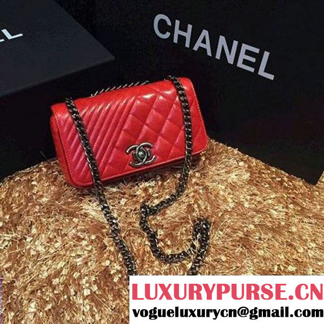 Chanel A92796 Wax Red Lambskin Flap Bag SS2015  (KS-063006 )