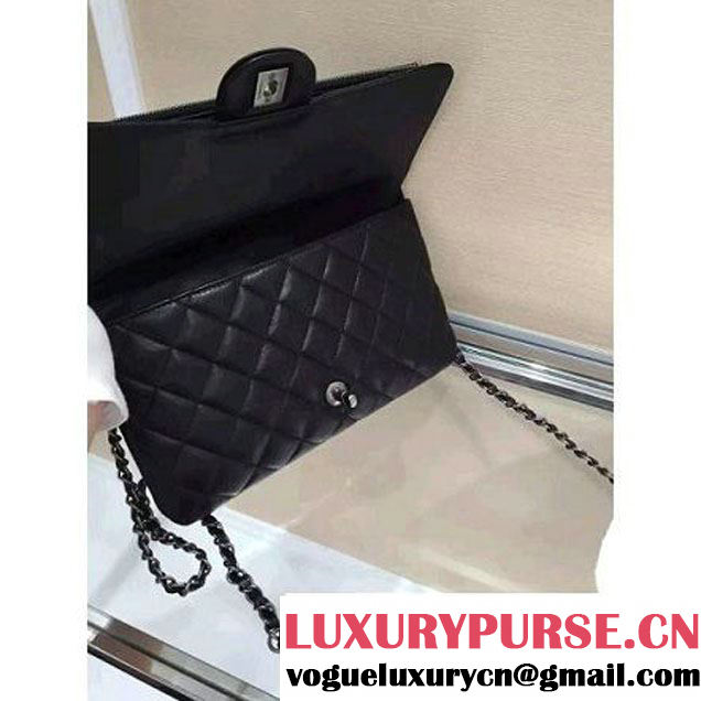 Chanel Lambskin Long Clutch Flap Bag in Black Fall 2015 (2b019-070369 )