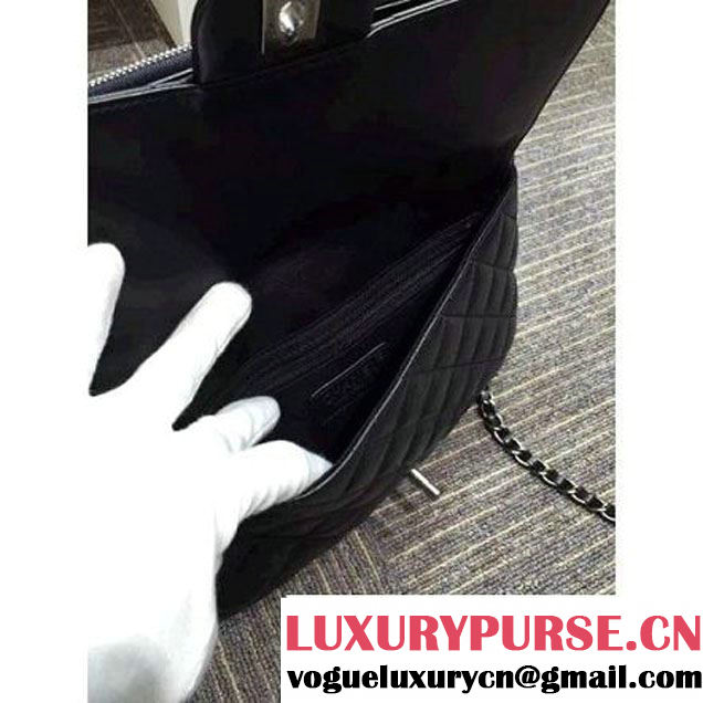 Chanel Lambskin Long Clutch Flap Bag in Black Fall 2015 (2b019-070369 )