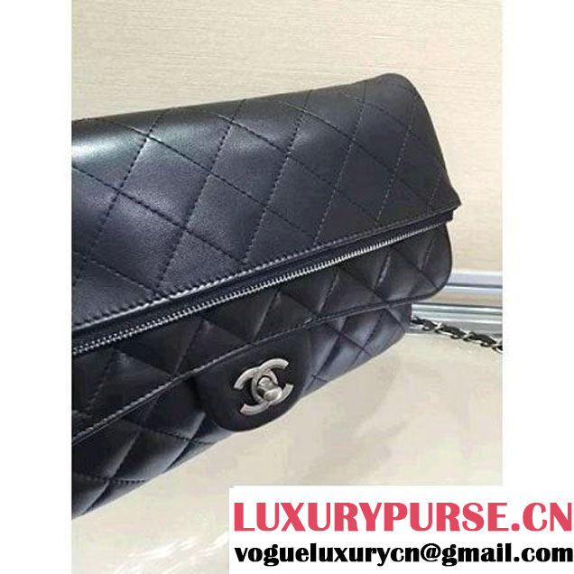 Chanel Lambskin Long Clutch Flap Bag in Black Fall 2015 (2b019-070369 )